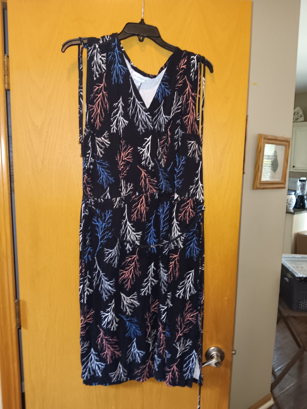 Women Size XL Liz Claiborne Navy Print Sleeveless Midi Dress
